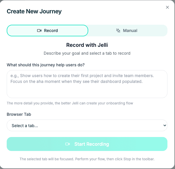 Create a new journey with AI - just describe your goal and record