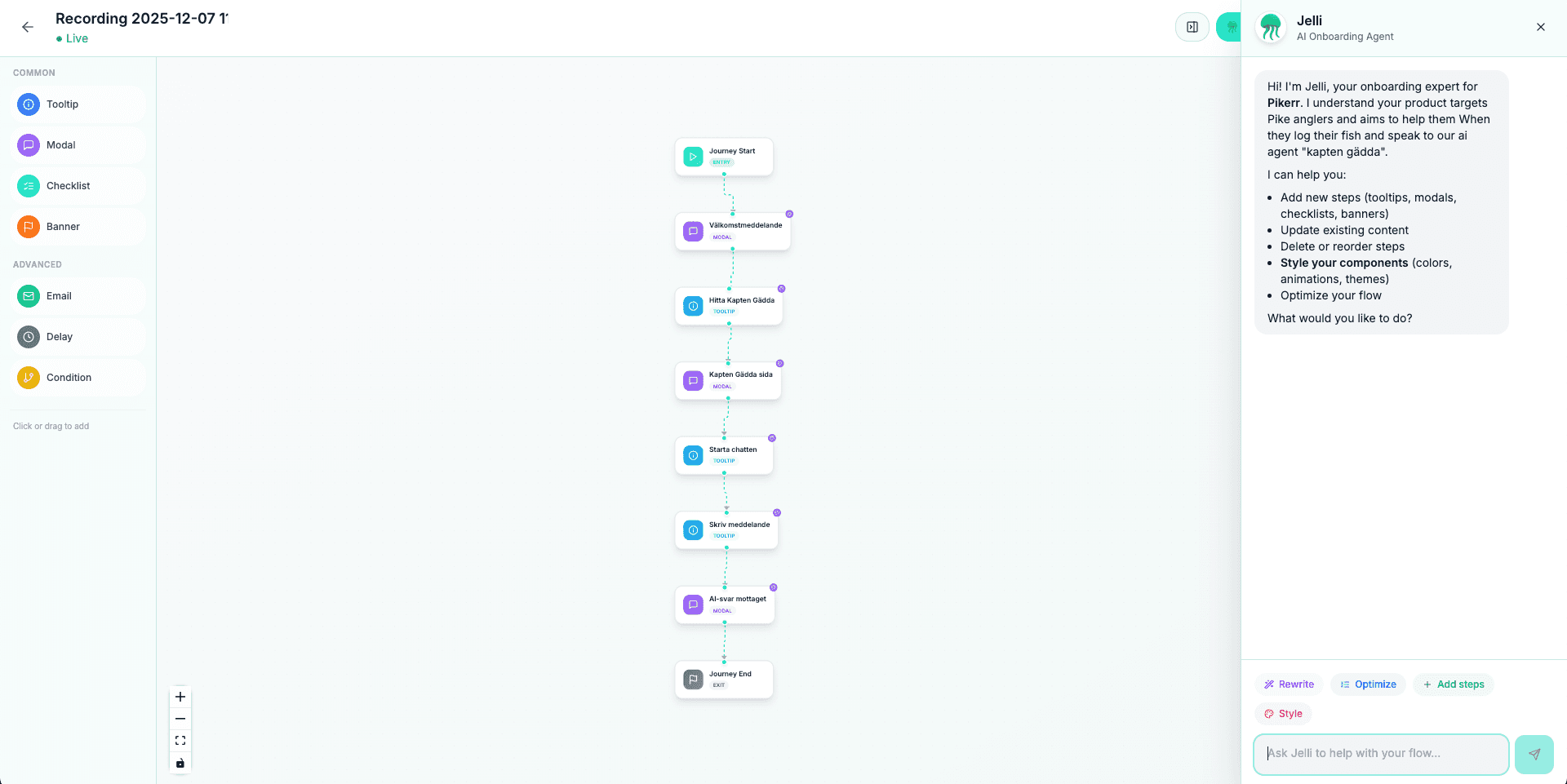 Visual journey editor with AI assistant Jelli